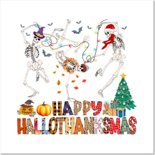 Happy Hallothanksmas Dancing Skeletons Posters and Art